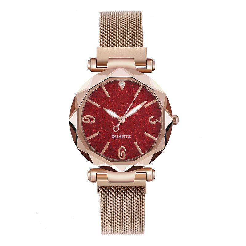 Watch Star Watch, Ladies Quartz Watch Lazy Magnet Strap Attractor Watch красный