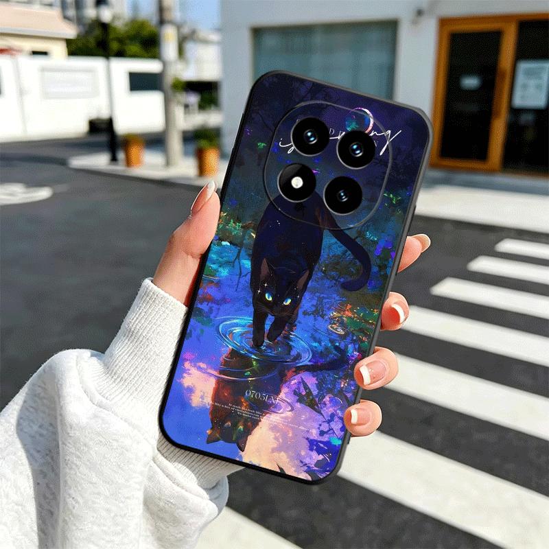 Night Moon Cat Dreamy Art Soft Phone Case for Xiaomi Redmi Note 12 13 14 15 Pro Plus 11 12S 11S 11T 10 4G Black Cover Back Shell
