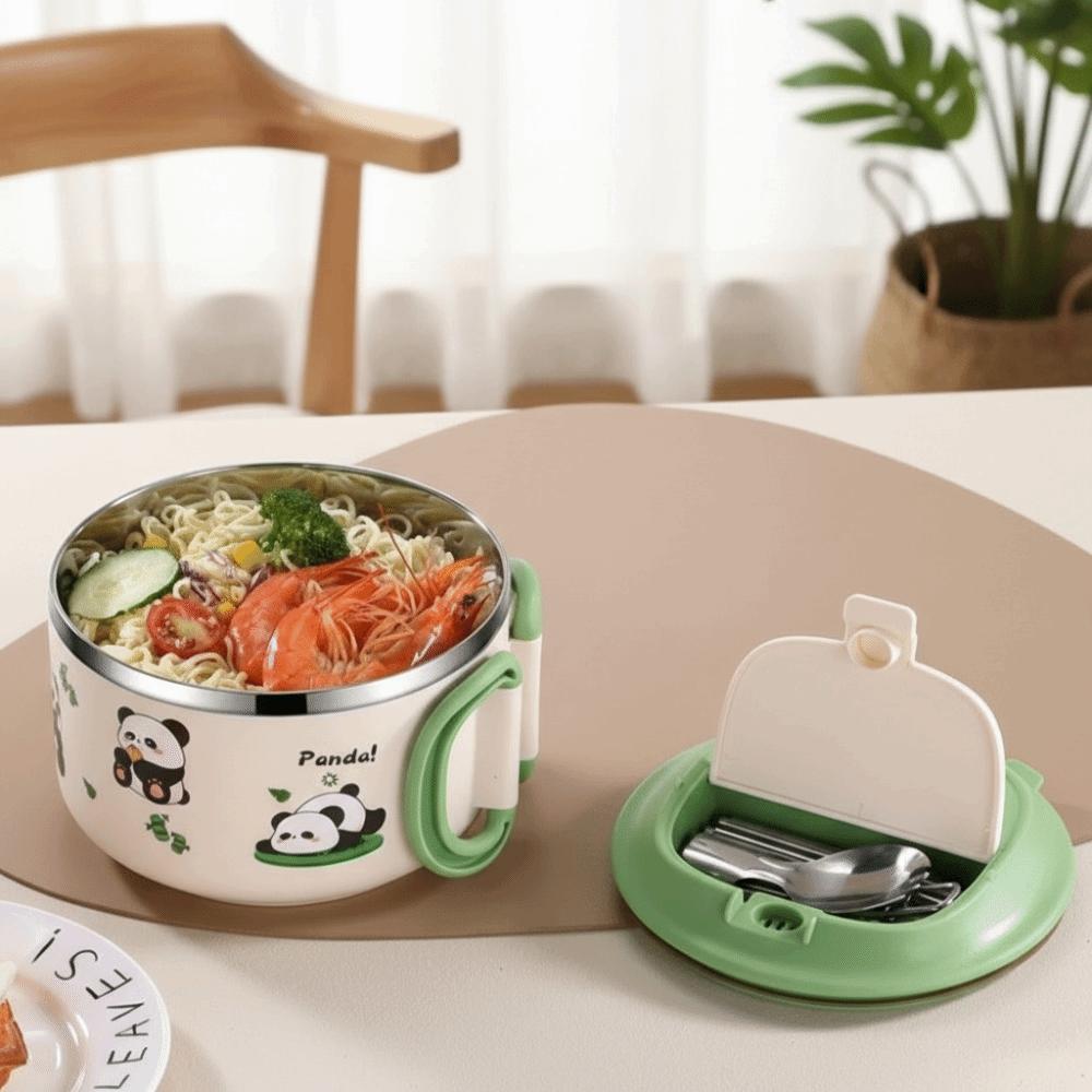 Portable 1000ML Instant Noodle Bowl Cartoon Stainless Steel Lunch Box with Handle with Lid Rice Soup Bowl School