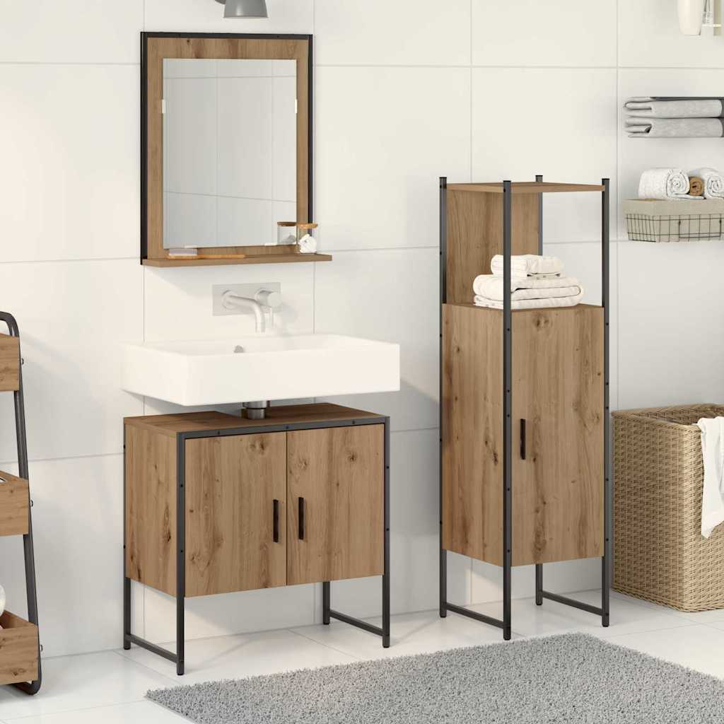 Bathroom Furniture Set with Shelf and Door 3 Pcs Brown Particleboard
