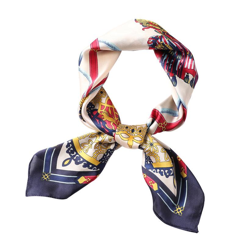 New printed silk scarf fashionable versatile scarf simulation silk small square scarf spring and summer thin sun protection decoration autumn and wint