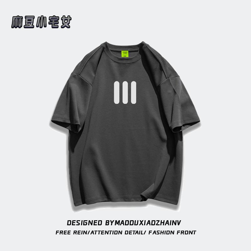 

Pure cotton American trendy brand small front shoulder short-sleeved t-shirt women s summer design oversize half-sleeved top XXXL