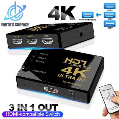 Switch 4K Compatibile HDMI Con Telecomando IR 3 Ingressi 1 Uscita Switcher KVM Compatibile HDMI Adattatore Hub per Xbox PS4 DVD HDTV