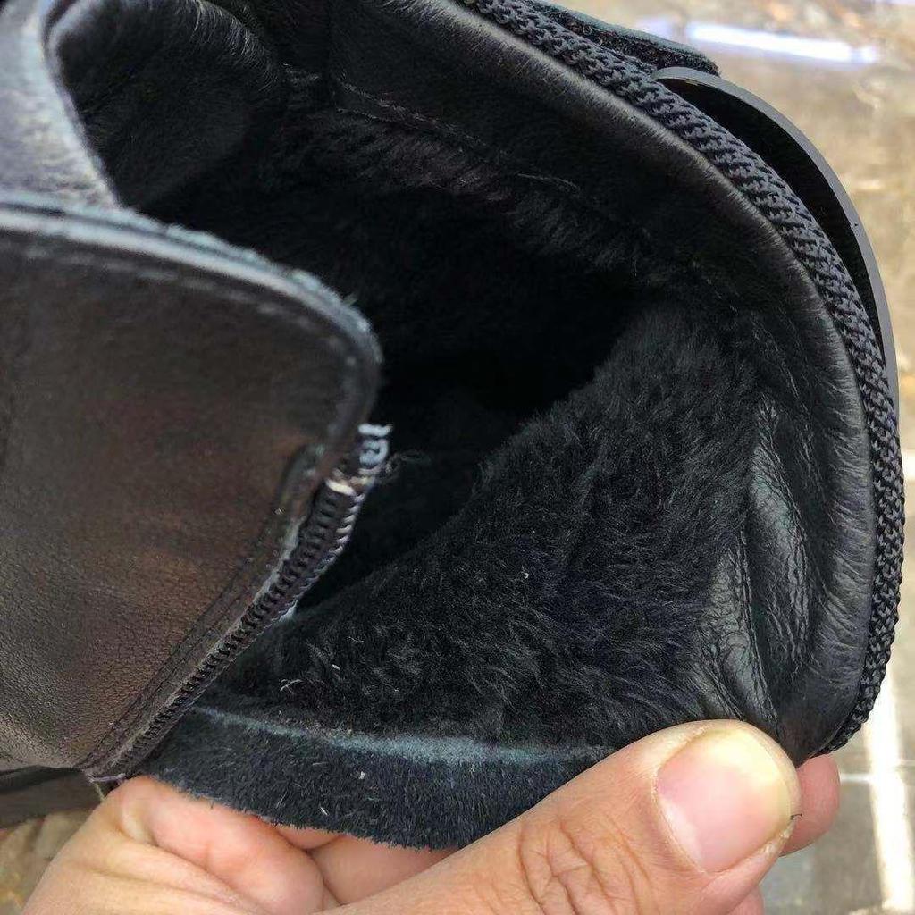 Men's Pure Leather Martin High Top Boots with Side Zipper, Soft Sole, Fur-Lined, Plus Velvet Warm Snow Boots.