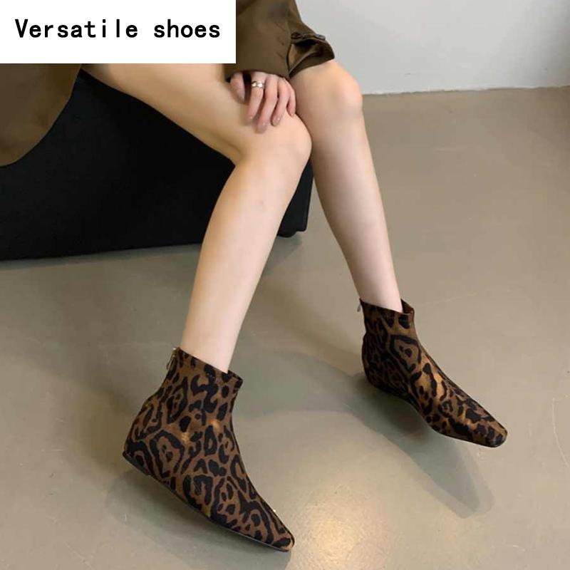 Внутреннее возвышение танкетка каблук женские ботильоны мода леопардовый принт обувь — фото 3