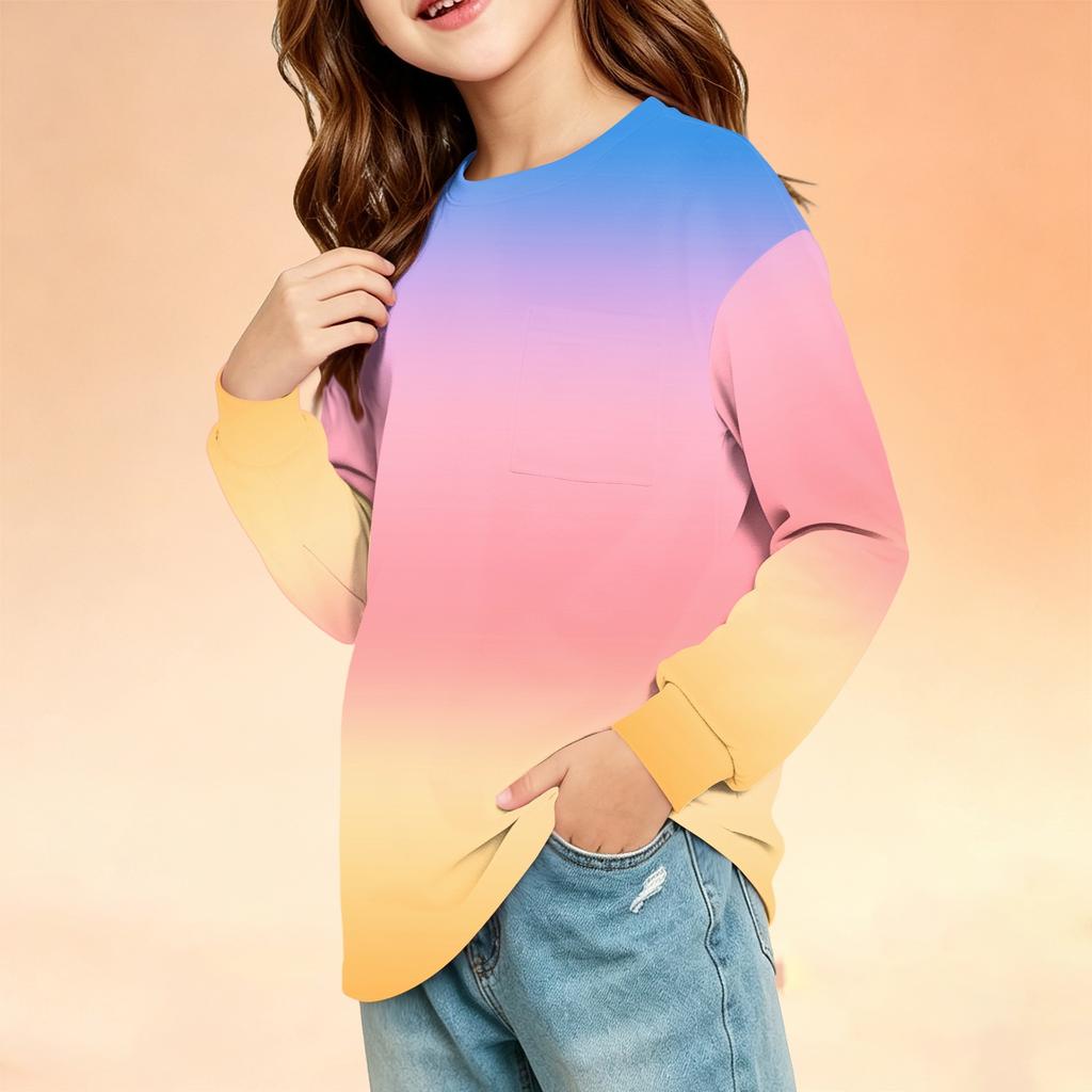 Kids Fashion Crewneck Long Sleeve Top with Print and Pocket