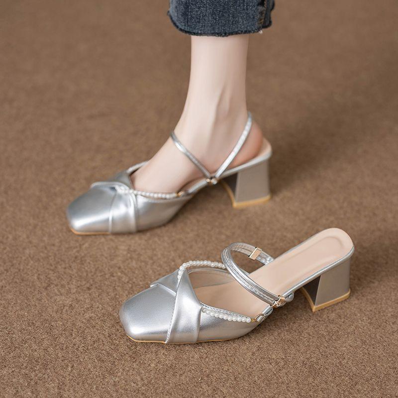 One-pedal bag head and half slippers women's French elegance with skirt square head sandals 2025 summer and autumn new fashion versatile