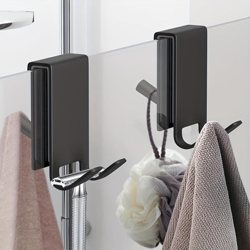2pcs Stainless Rust-Resistant Door Mount Shower Hook Heavy-Duty Space-Saving Hanger for Clothes Coat Towel No-Tools Installation Modern Storage
