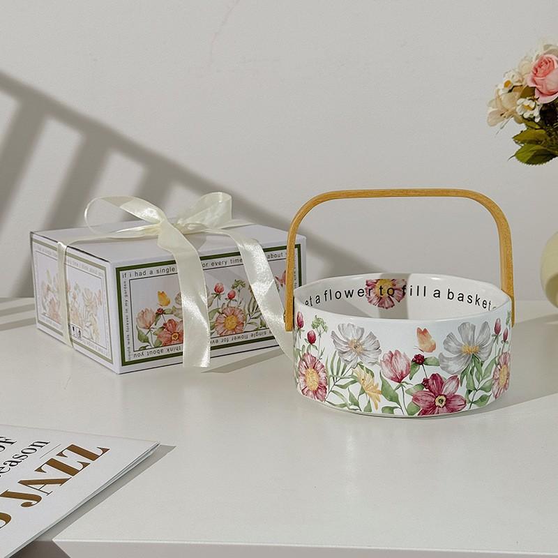 Ceramic Retro Handheld Fruit Plate Household Snack Candy Box Exquisite High-End Light Luxury Nut Fruit Basket Dessert Plate белый