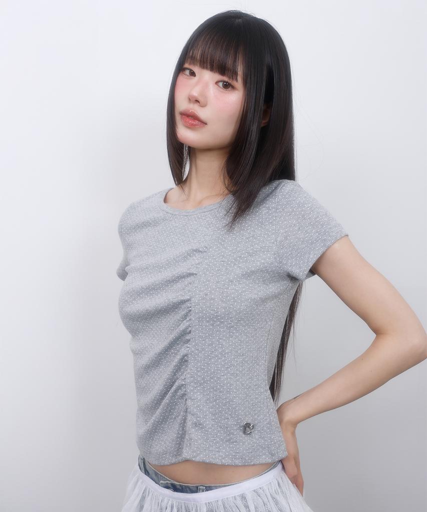 LMR Dot Shirred Short Sleeve T-Shirt Grey