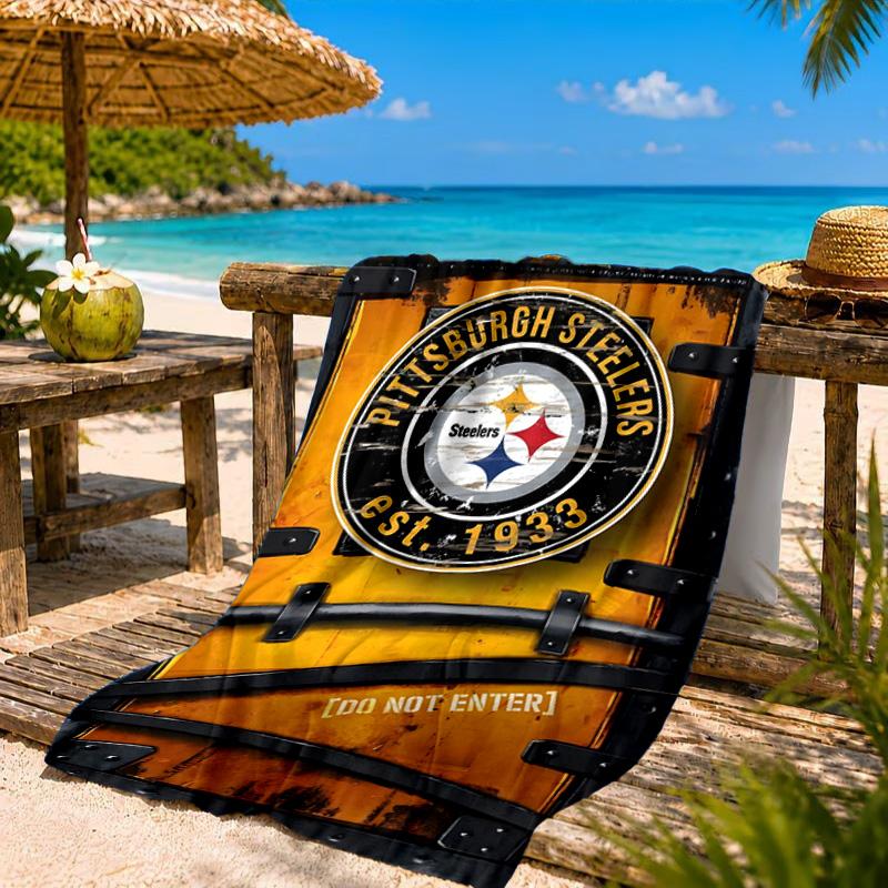 Asciugamano da Spiaggia Logo Pittsburgh Steelers, Asciugatura Rapida, Facile da Curare, Adatto Sia per il Fitness che per le Vacanze al Mare, Essenziale Sportivo