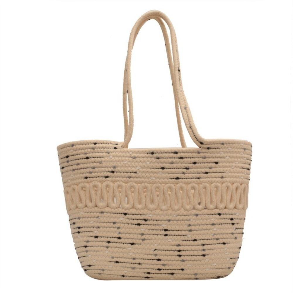 

Hollow Woven Tote Bag Nylon Women Handbag Shoulder Bag Weave Straw Bag Summer бежевий/чорний