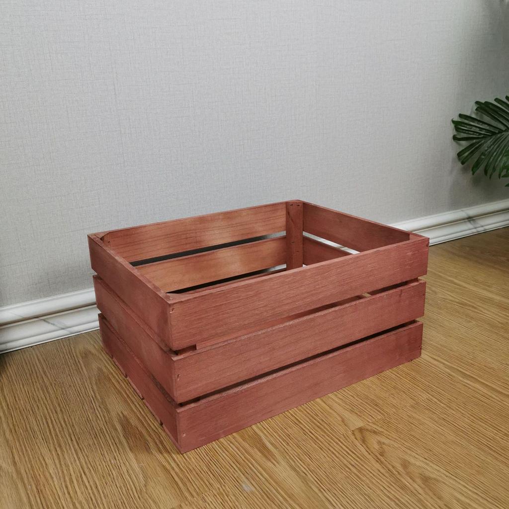 Distressed Wooden Rectangular Basket for Fruit & Vegetable Display