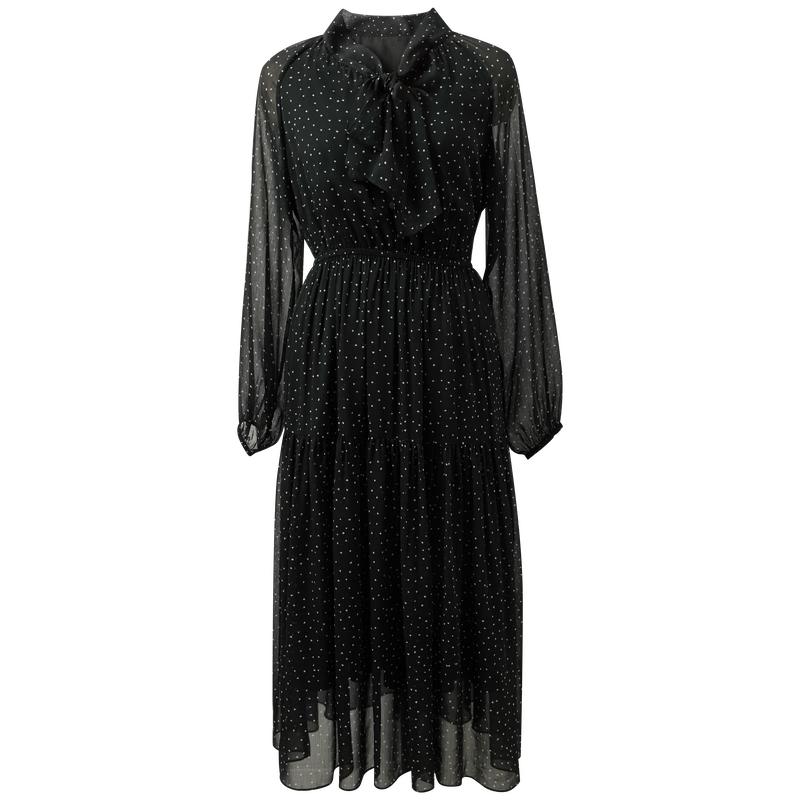 French Style V-Neck Floral Chiffon A-Line Maxi Dress L