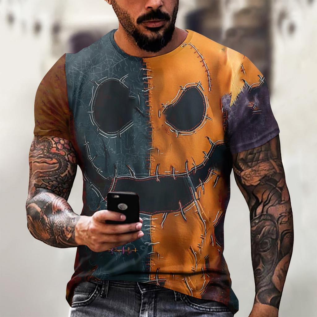 Halloween T Shirt Men's Casual Round Neck Blood Splatter Pattern Tops Horror Bloody Printed Short Sleeve Tops