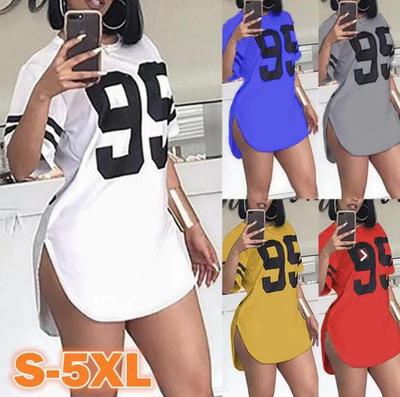 Spring/Summer Women's Round Neck Number Print Slit Short Sleeve T-Shirt, European & American Style