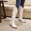 Women's high-heeled boots sexy European and American style crocodile pattern thick heel pointed large size medium boots