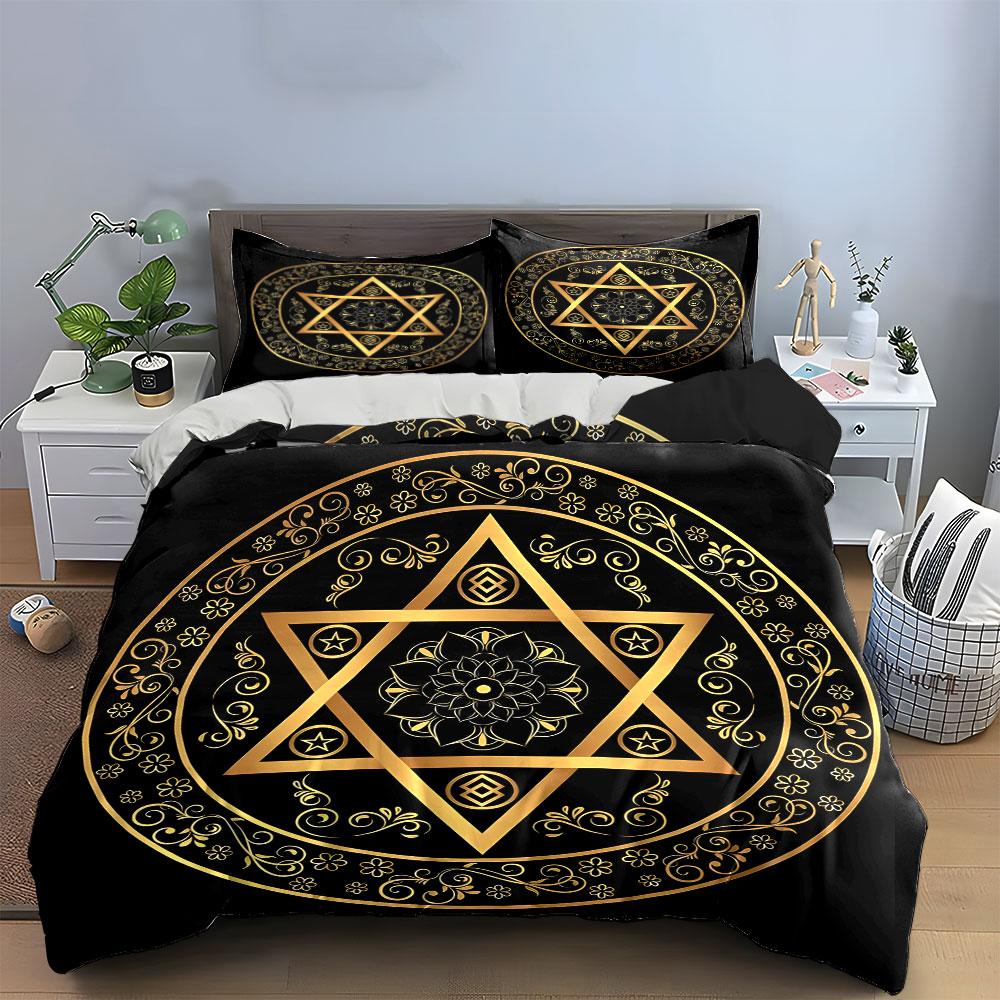 Elegant Golden Mandala Decor Set Exquisite Three-Piece Bedding Set Gift For Kids And Adults