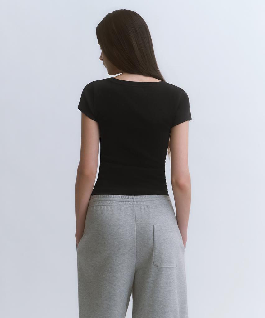 MUSINSA STANDARD WOMAN Women'S Slim Scoop Neck Cap Sleeve T-Shirt [Black]