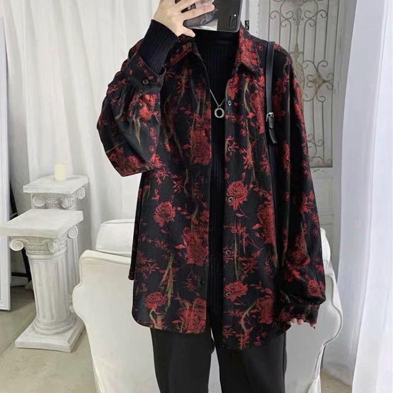 Men's Chic Retro Abstract Print Long Sleeve Shirt Jacket – Nightclub Style