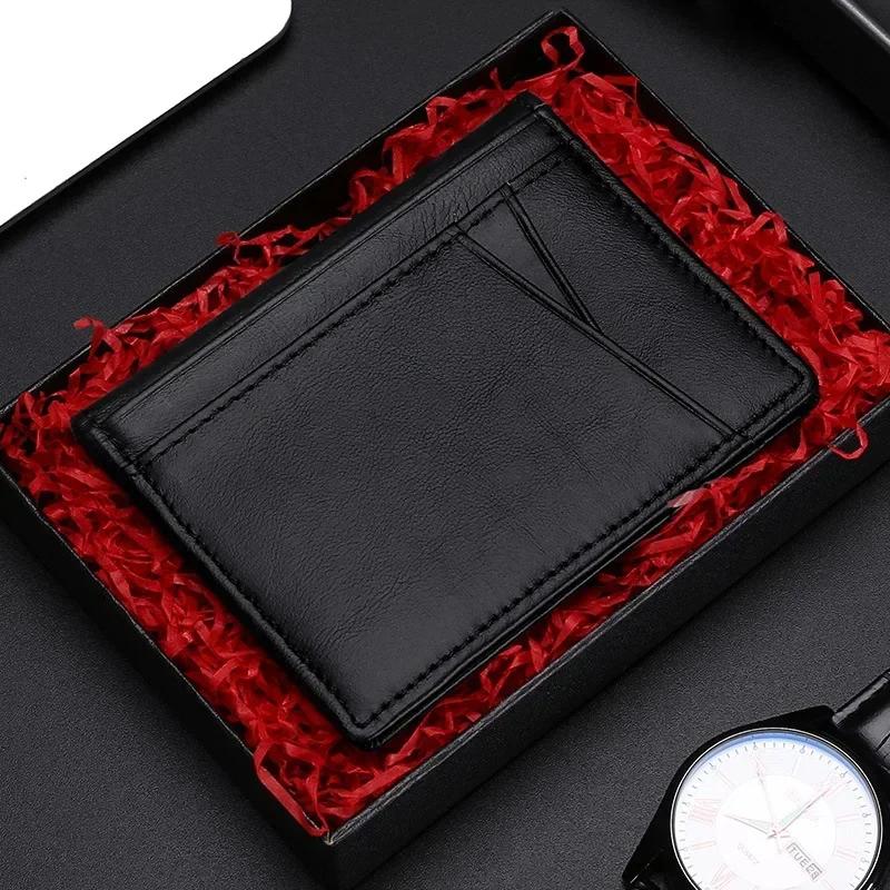 Ultra Thin Soft Wallet 100% Genuine Leather Mini Credit Card Holder Wallet Multi Card RFID Slim Small Card Holder Men's Wallet