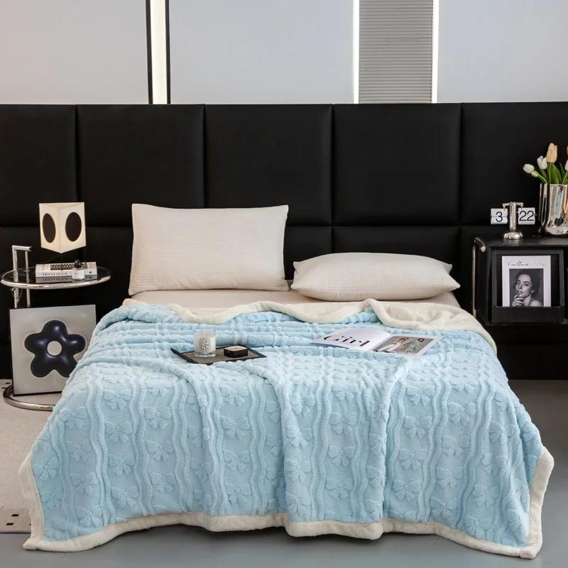 Thickened Lamb Wool Sherpa Fleece Bed Blanket Soft Fluffy Warm Cozy Plush Fuzzy Blanket With Elegant 3D Pattern For Couch Sofa