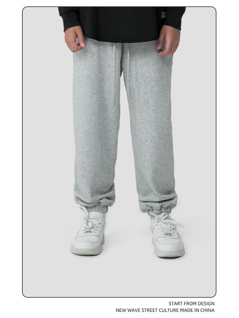 Children's Solid Color Loose-Fit Sweatpants and Sweatshirt Set - Combed Cotton, Large Terry Cloth for Big and Middle Kids