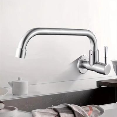 Wall Mounted Rotatable Kitchen Faucet Splash-proof Stainless Steel Sink Water Tap Curved Design Universal