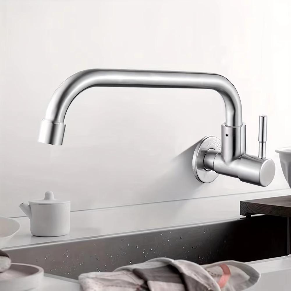 Wall Mounted Rotatable Kitchen Faucet Stainless Steel Single Cold Water Faucet  Washbasin