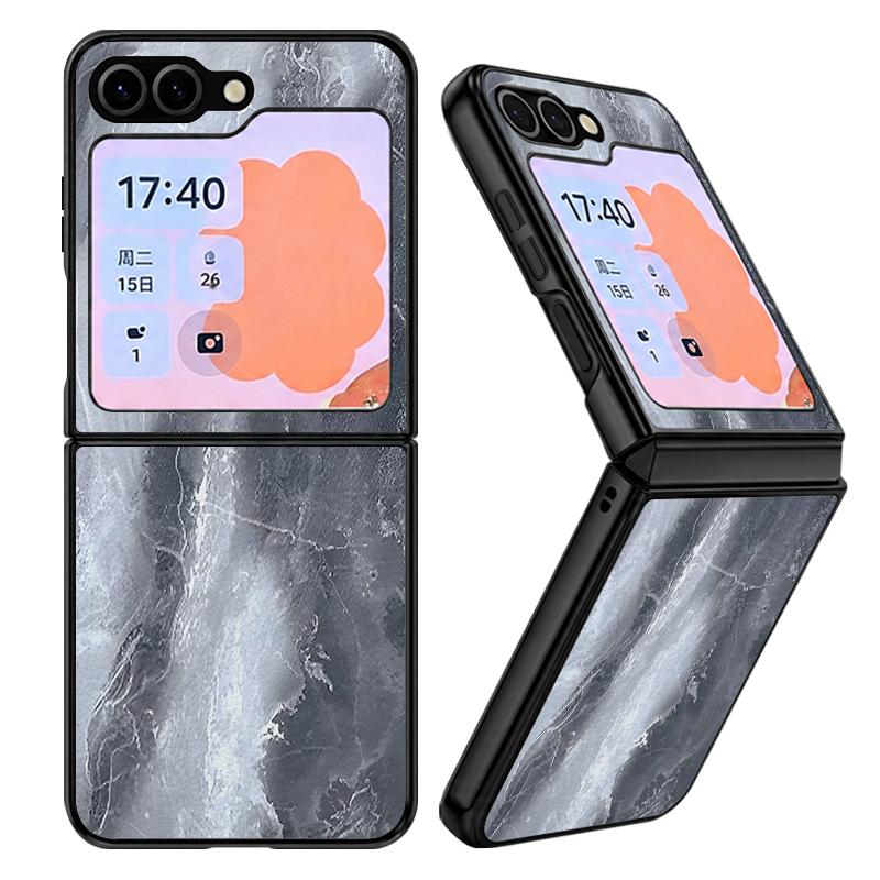 Sandstone Marble Case For Samsung Z Flip 8 7 6 5 Luxury Leather Skin Hard Folding Phone Cover For Galaxy Z Flip8 Flip7 Flip6