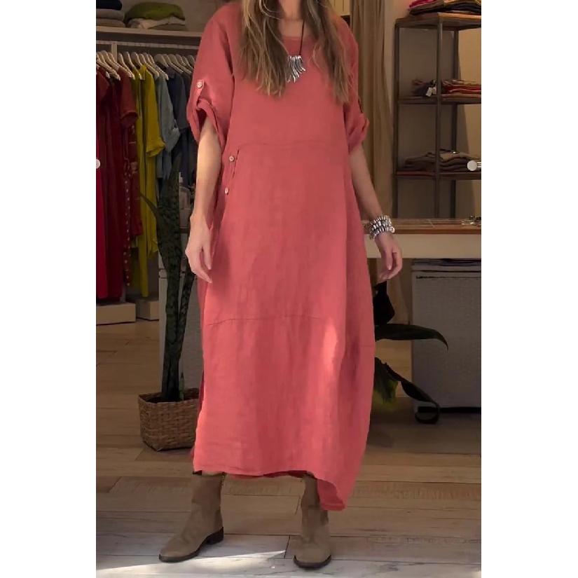 

Новое модное повседневное универсальное женское летнее свободное и повседневное однотонное длинное платье из хлопка и конопли 5XL кирпич красный