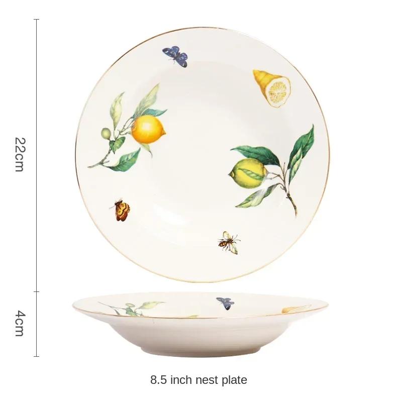 Assiette Questeak En Céramique À Motif De Citron Européen, Bol, Fruits, Bonbons, Dim Sum, Cuisine Occidentale, Plats