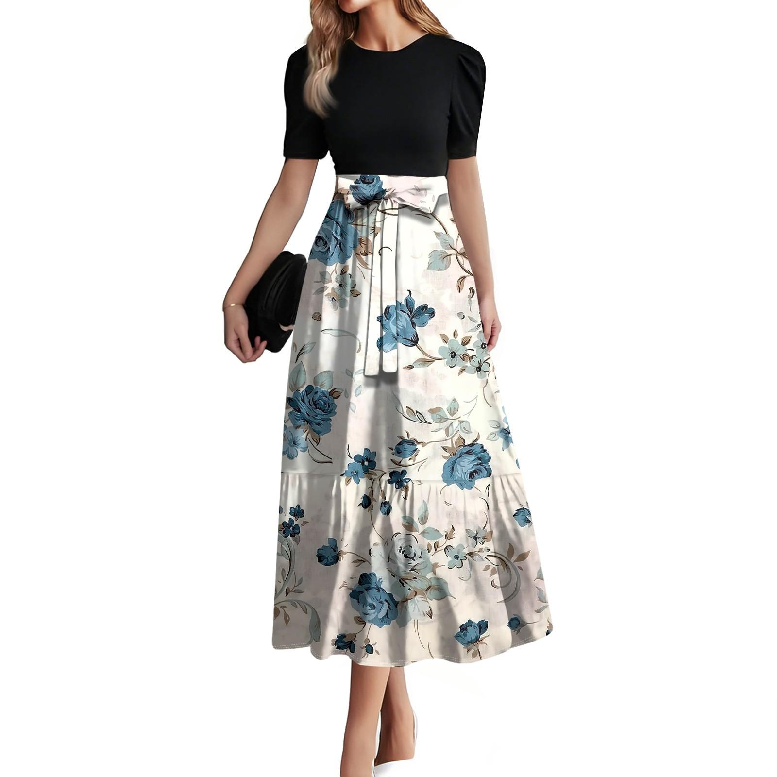 

Женское модное повседневное платье с коротким рукавом и круглым вырезом, элегантное, темпераментное XL небесно-голубой