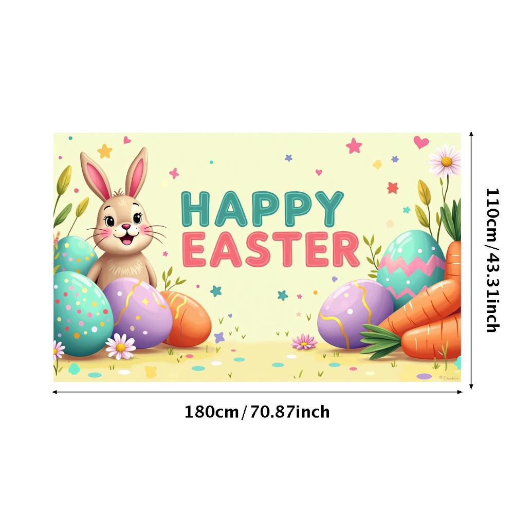 Happy Easter Banner Bunny Ears With Colorful Eggs Butterflies Backdrop Decorations Spring Celebration Background Party Supplies