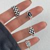 Elegant Korean Style Black And White Checkerboard Adjustable Ring For Women Fashion Accessory