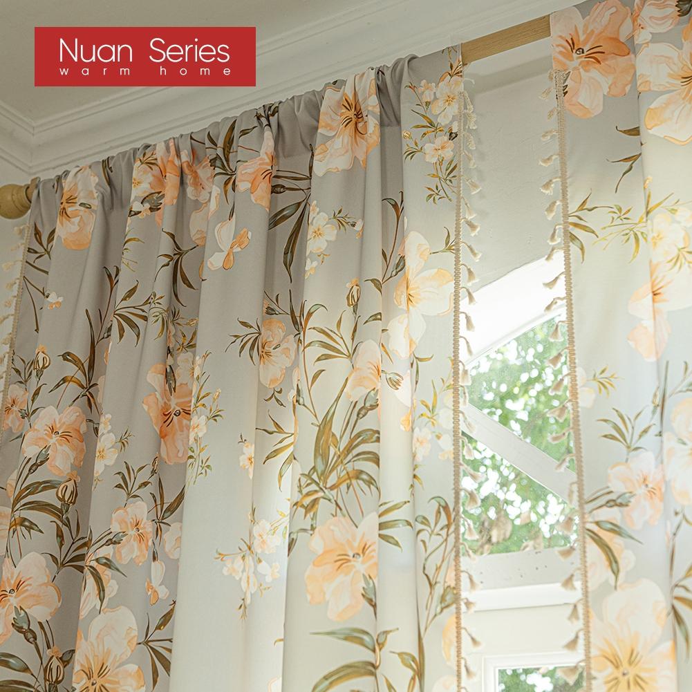 1 BUC Seria Nuan Stil Câmpie Franceză Perdele cu Imprimeu Floral și Margine cu Ciucuri Semi-Transparente pentru Dormitor Sufragerie Fereastră Decor Acasă