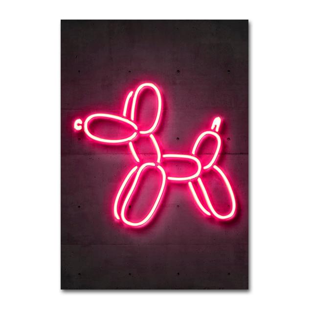 Neon Art Animals Canvas Prints Paintings Abstract Tiger Zebra Balloon Dog Bull Graffiti Posters Unique Home Bar Wall Art Decor