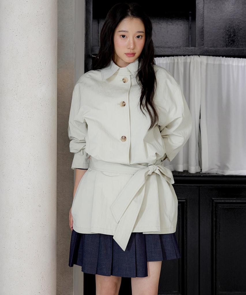 Ollibeudeollibeu Asymmetrical Denim-Like Pleated Skirt Oe6Ms3170