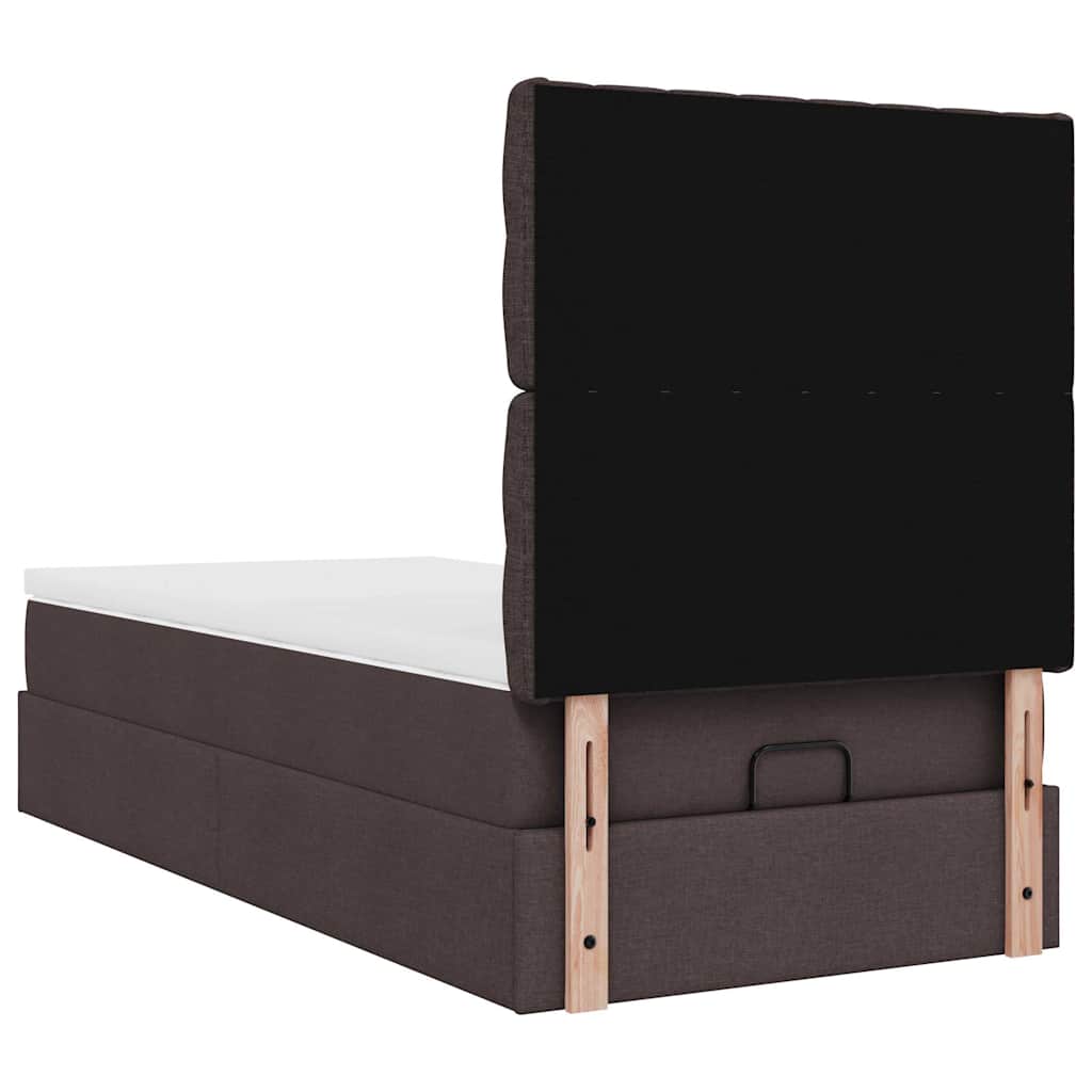 Ottoman Bed with Mattress & LEDs Dark Brown 90x190 Cm Fabric