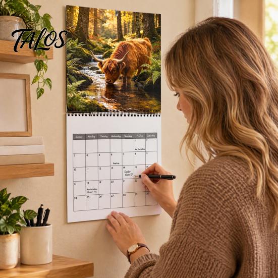 Thick Paper Memo Pad Baby Highland Cow Wall Calendar 2027, Cute Farmhouse Calf Hanging Calendar, Spiral Bound Office Jan-Dec 12 Monthly Planner