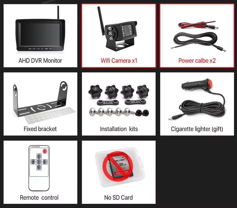 AHD 1080P Digital Wireless DVR Recorder Reverse Backup Camera with 7 Inch WiFi Monitor For Truck/Trailer/Bus/RV/Pickups/Trailer