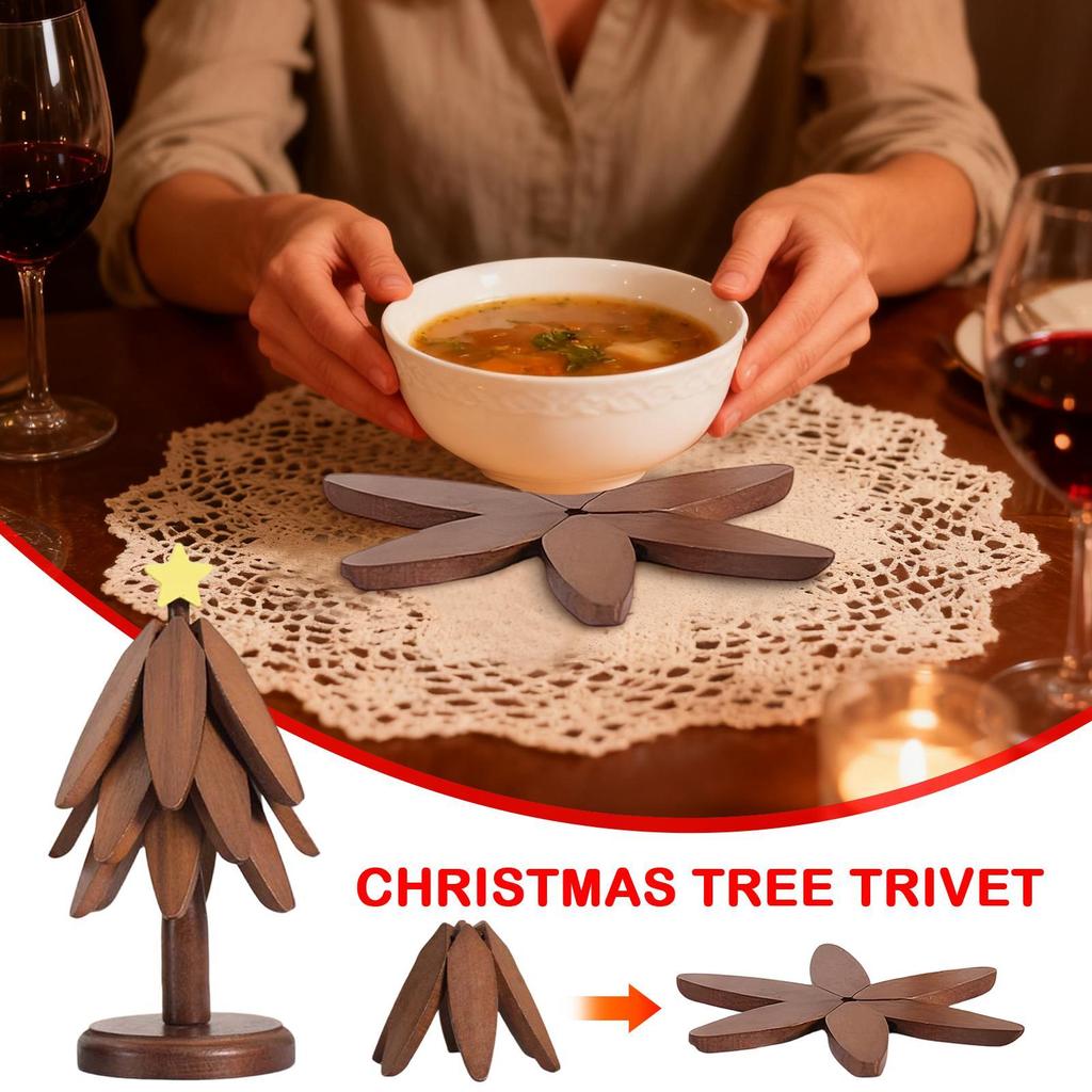 Tree Coaster Heat Resistant Foldable Tree Shaped Wood Coaster Christmas Tree Hot Pad Protection For Home Restaurant Pans Bowl