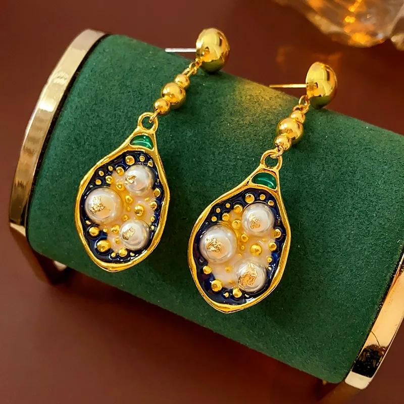 Vintage Pear Earrings for Women 2025 New in Fashion Oval Tassel Drop Earring High-end Retro Luxury Designer Zircon