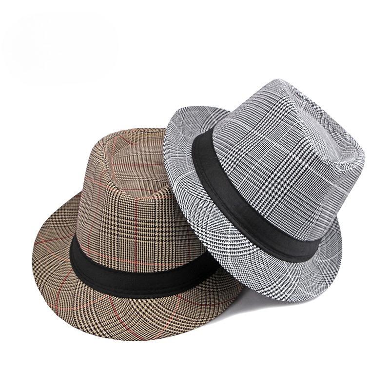 British Style Plaid Fedora Hat for Men Spring Summer Retro Jazz Hat Vintage Gentleman Trilby Cap Sun Protection Casual Beach Hat