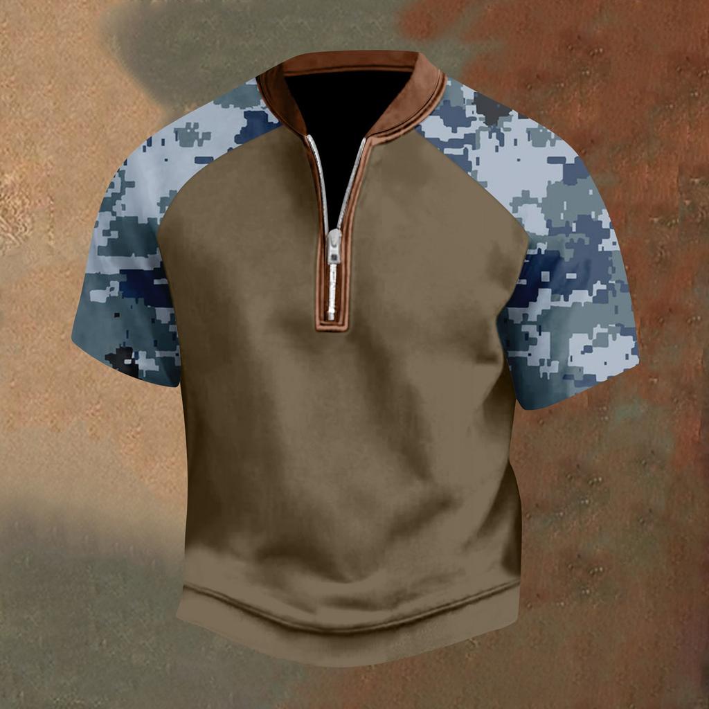 Pánské ležérní tričko s polovičním zipem, krátký rukáv