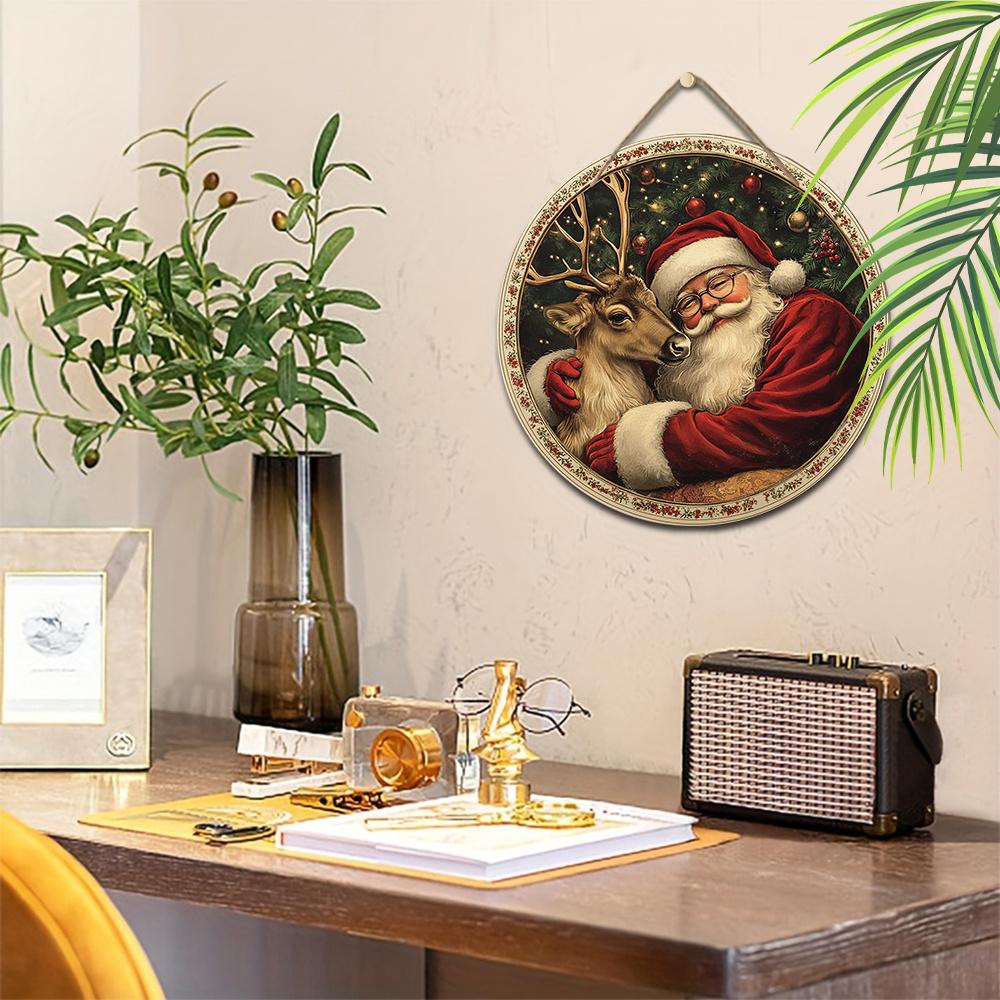 Christmas decoration sign,hanging decorations,2D flat Wooden products with The pattern is Santa Claus and elk,Christmas gifts for friends and family