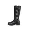 Leather Coarse Heel Martin Boots Women's Western Cowboy Boots Vintage Maillard Tall Belt Buckle Square Head Knight Boots