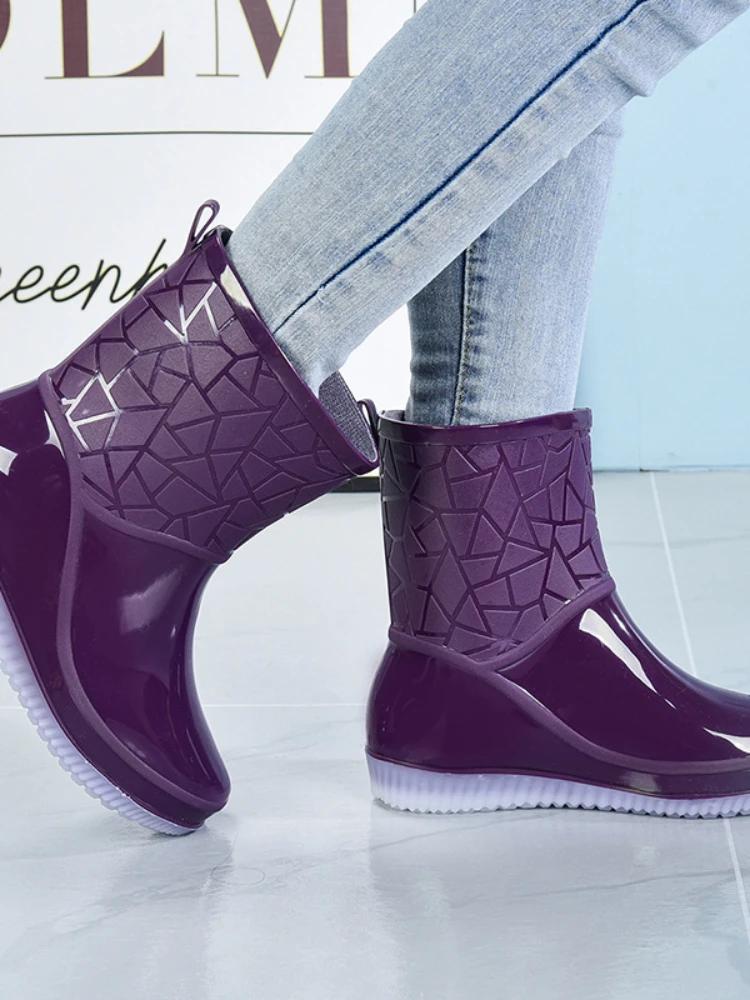 Moda 2024 Kalosze Damskie Outdoor Odporne na Zużycie Plastikowe Buty PCV Kuchnia Wodoodporne Buty Wszystkie Pory Roku