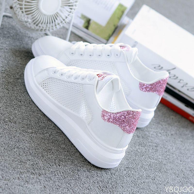 2025 Ladies white Shoes New Thick soled Mesh Shoes Versatile lace up sneakers Fashion comfortable Sneakers Zapatillas Mujer