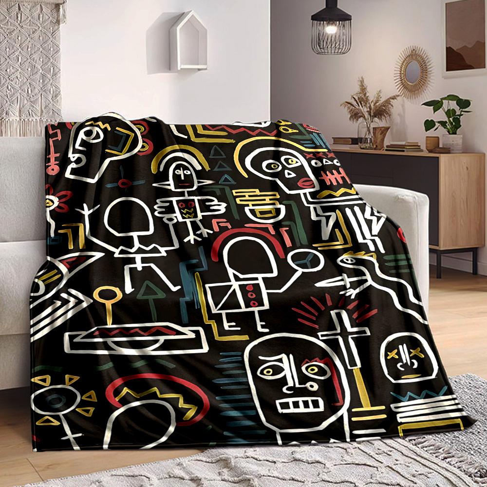 1pc Colorful Sketch Pattern Blanket Warm, Cozy, And Soft, Suitable for Sofas, Beds, Cars, And Office Use.Perfect for Camping And Travel, Making It a G
